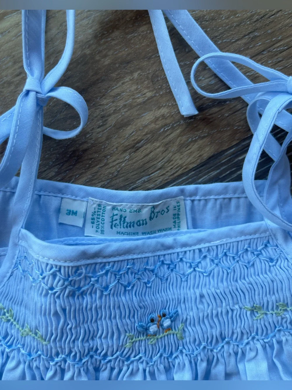 Feltman Bros Light Blue Two-Piece Smocked Top and Shorts Set - Picture 3 of 4